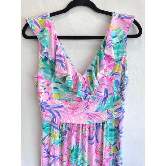 Lilly Pulitzer Mirella Maxi Dress It Was All A Dream Print Ruffle V Neck Large - Picture 5 of 11